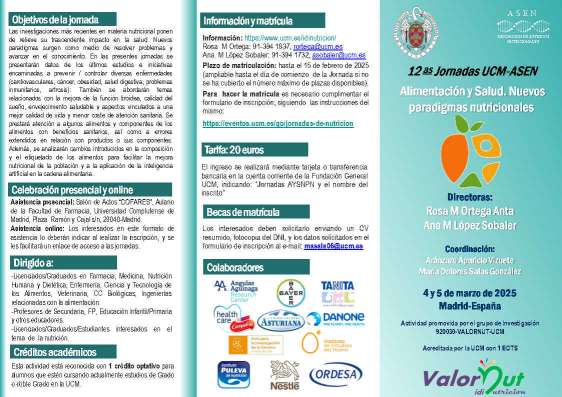 12ª Jornadas UCM-ASEN: Alimentación y salud. Nuevos paradigmas nutricionales